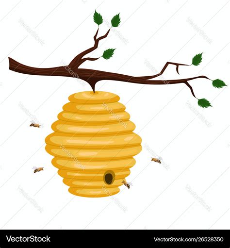 Beehive Wild Bees Hanging On A Branch Royalty Free Vector