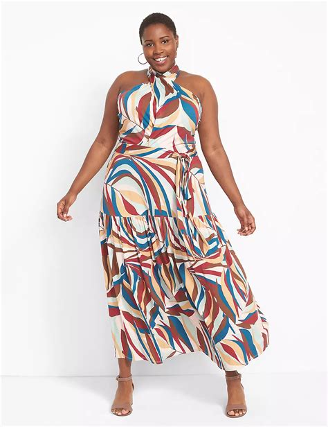 Cross Front Halter Maxi Dress With Tiered Skirt Lanebryant