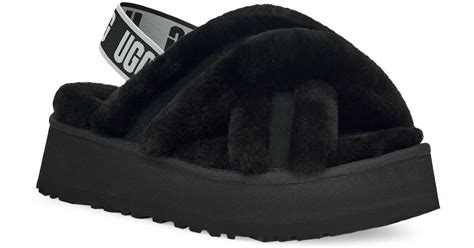 UGG Synthetic Disco Cross Genuine Shearling Slide In Black At Nordstrom