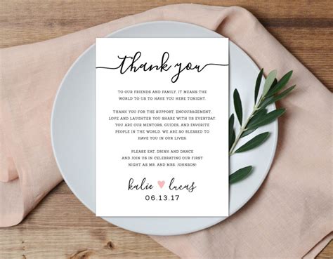 Reception Place Setting Card Wedding Thank You Card Wedding Table