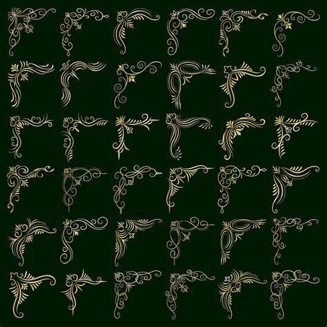 Gold vector illustration of decorative corner frame set. Hand Draw of ...