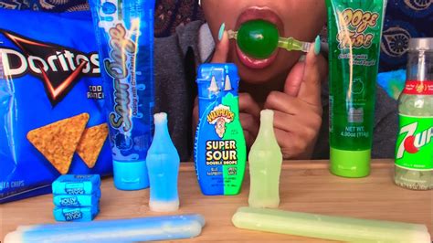 Asmr Blue Vs Green Food 💙💚 Jelly Fruit Nik L Nips Wax Sticks