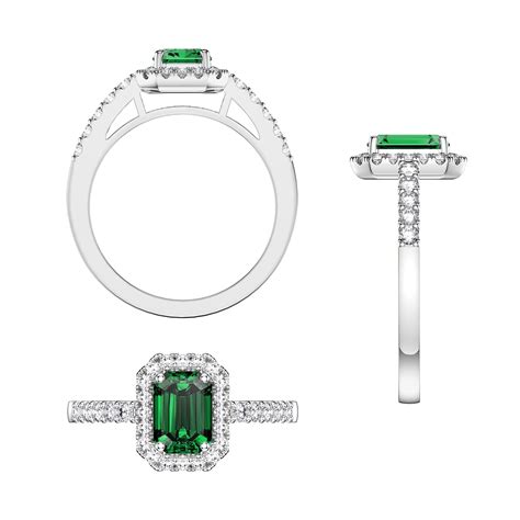 Princess Emerald Cut Emerald Moissanite Halo 18ct White Gold Engagement