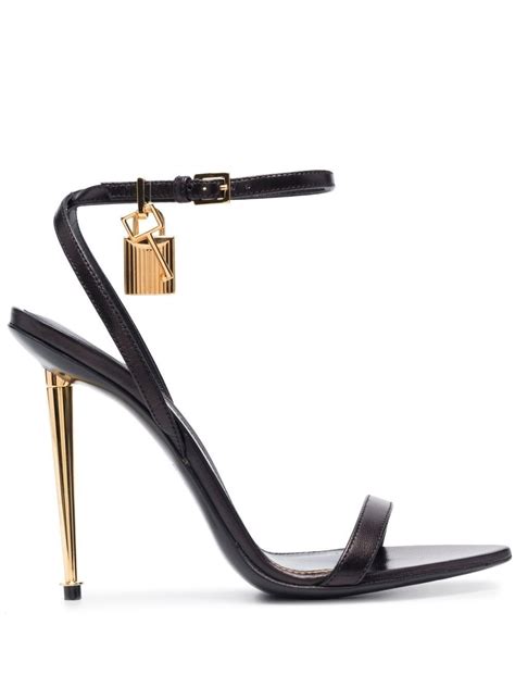 TOM FORD Padlock Pointy Naked 105 Leather Sandals Black Editorialist