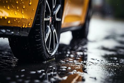 Premium Photo Wet Traction Close Up Of Car Tires Gripping Rain Soaked