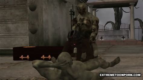 3D Ebony Babe Double Teamed Outdoors By Some Zombies