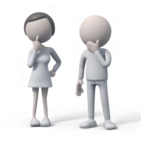 3d Man And Woman Character Thinking And Wondering Standing In