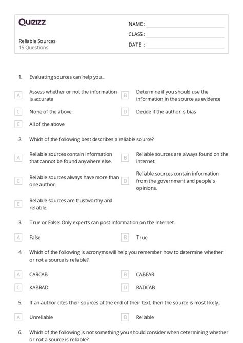 50 Assessing Credibility Of Sources Worksheets For 5th Grade On