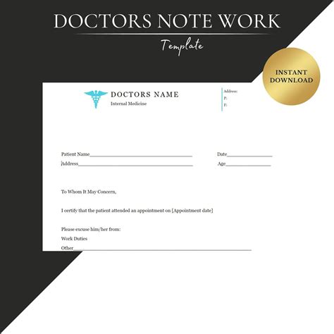 Printable Doctor S Excuse Template Medical Office Forms Work Excuse Editable Digital Downloads