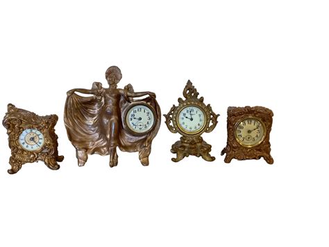 Lot 4 Metal Mantel Clocks