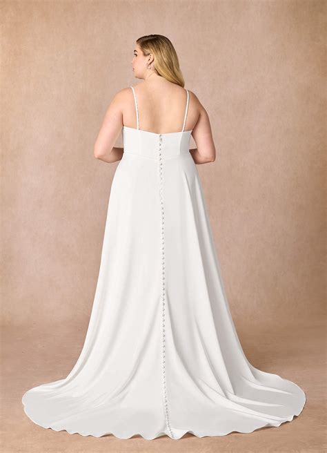 Diamond White Azazie Shiv A Line Beaded Crepe Back Satin Chapel Train