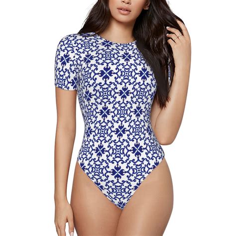 Easygdp Porcelain Chinaware Womens One Piece Swimsuit Slim Fit Crew