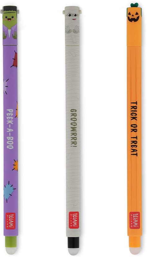 Legami Set Of 3 Halloween Erasable Gel Pens Ball End For Removing Ink