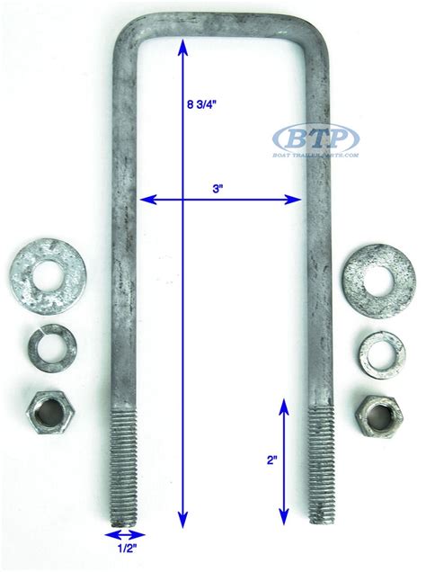 Galvanized Square Trailer U Bolt 1 2 Inch X 3 Inch X 8 3 4 Inch