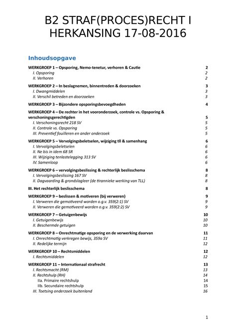 Beknopte Samenvatting Van Alle Werkgroepen B Straf Proces Recht I