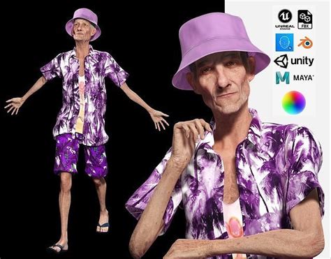 3D Model Old Man Tourist Naked And Clothed VR AR Low Poly CGTrader