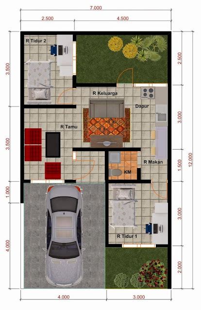 Koleksi Denah Rumah Minimalis Ukuran 7x12 Meter Arsitur Studio