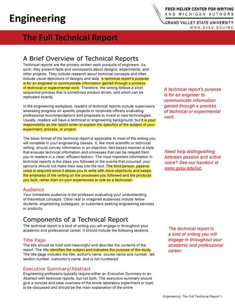 Engineering Technical Report Sample 1 Engineering The Full Technical