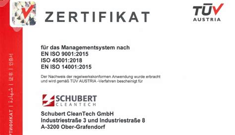 Neue Zertifizierung Iso Schubert Cleantech