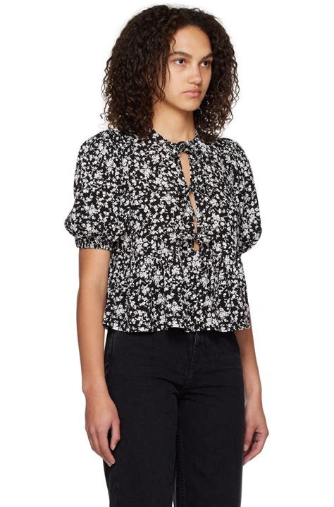 Ganni Peplum Blouse Blackwhite Garmentory