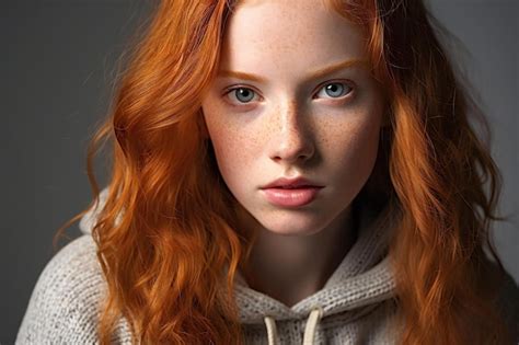 Premium Photo Portrait Of A Beautiful Young Girl With Freckles On Her Face