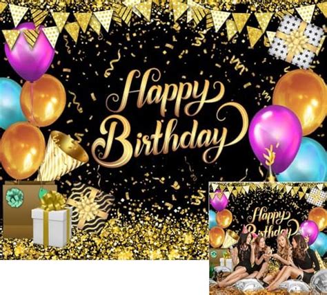 Black And Gold Birthday Backdrop Golden Glitter Balloons