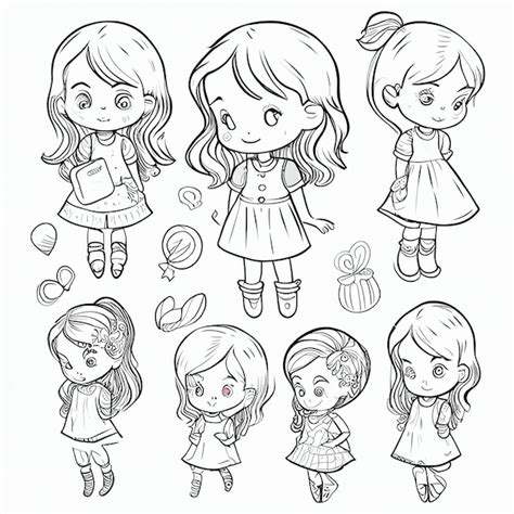 Un Grupo De Chicas De Dibujos Animados Con Diferentes Expresiones Ai