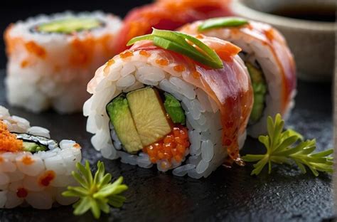 Premium Photo | Sushi Rolls with Pickled Ginger Garnish