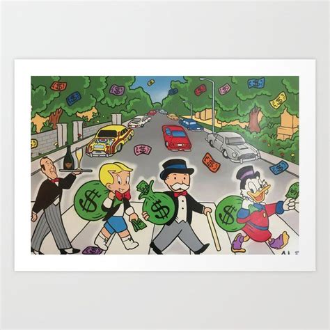 Art Print Mr Monopoly Richie Rich Scrooge Mcduck Walking By Happy