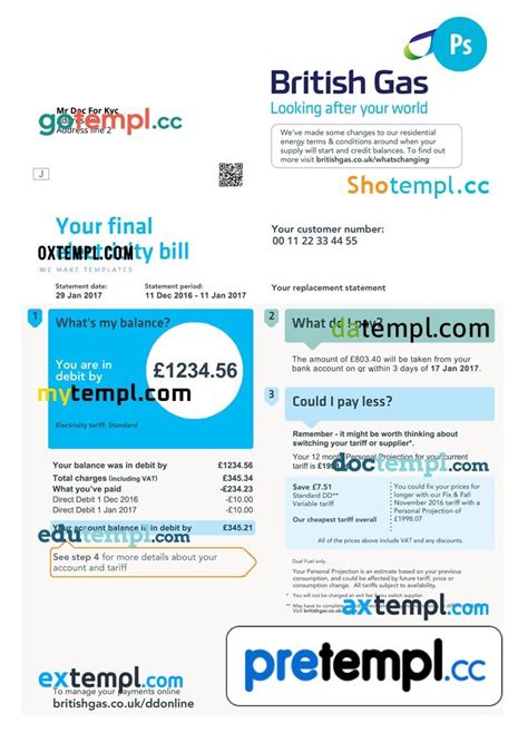 United Kingdom British Gas Utility Bill Download Psd Example Pretempl