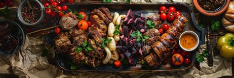 Traditional Azerbaijani Meat Platter With Sujuk Veal Chicken And
