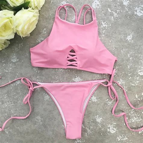 Cupshe Women Solid Color Cross At Back Bikini Set Women Summer Sexy