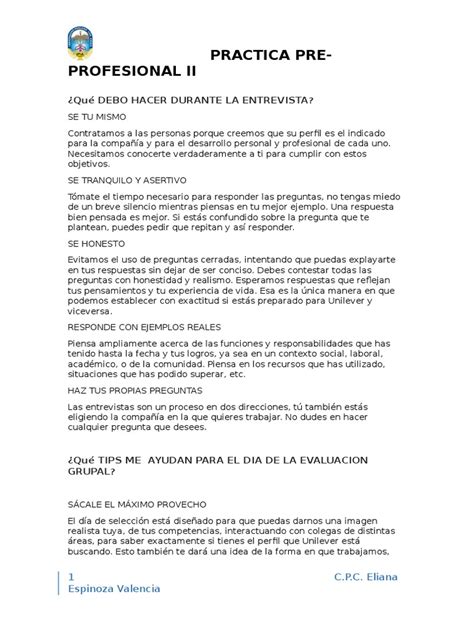 Informe De Practicas Pre Profesionales Pdf