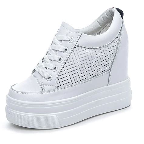 Genuine Leather Women Breathable Sneakers Increased Platform Shoes