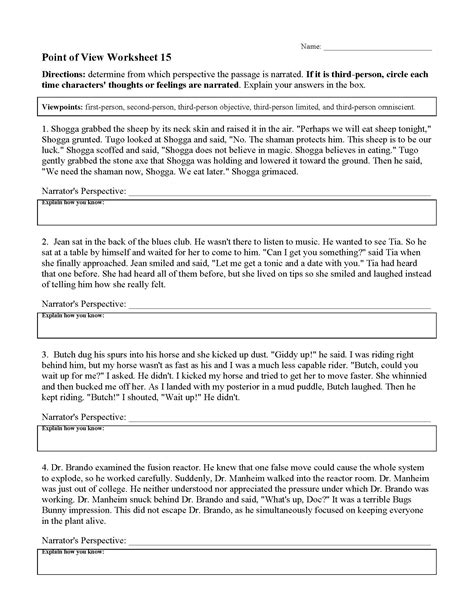 Point Of View Worksheet 15 Preview