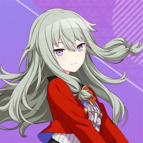 An Anime Girl With Long Gray Hair Wearing A Red Jacket And Black Skirt