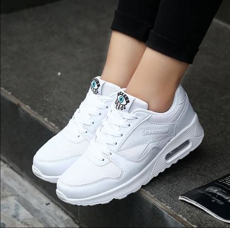 2019 Fashion Korean Trainers White Platform Sneakers Women Shoes Outdoor Lace Up Leather Mesh