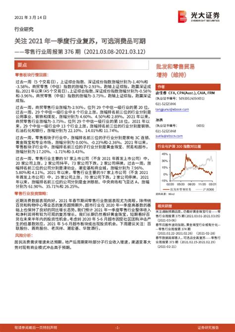 零售行业周报第376期：关注2021年一季度行业复苏，可选消费品可期