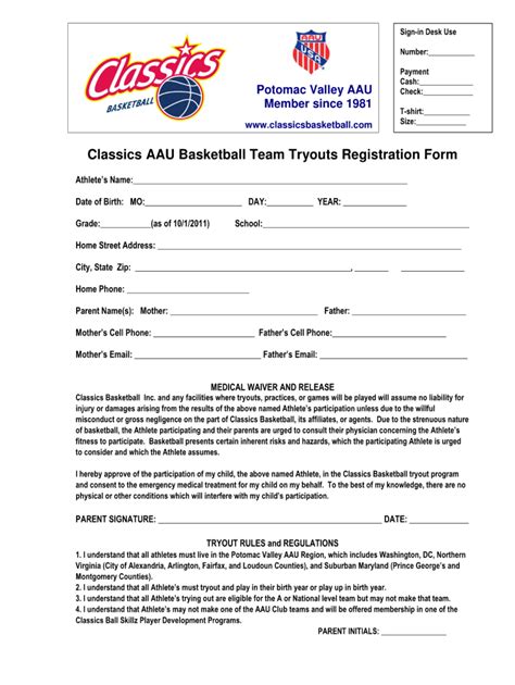 Basketball Application Form Fill Out Sign Online DocHub