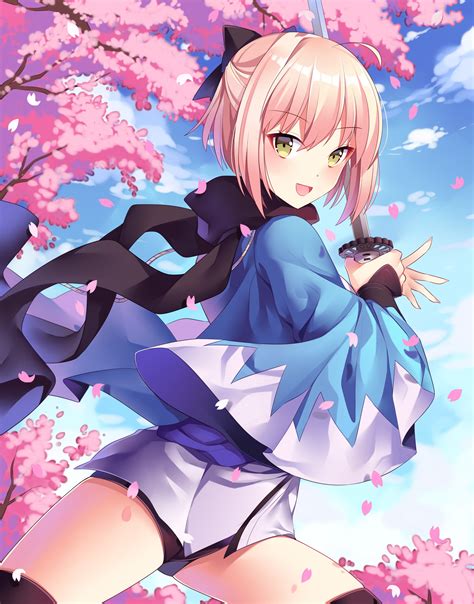 4522225 Pink Hair Fategrand Order Cherry Blossom Thigh Highs Yukata Anime Anime Girls