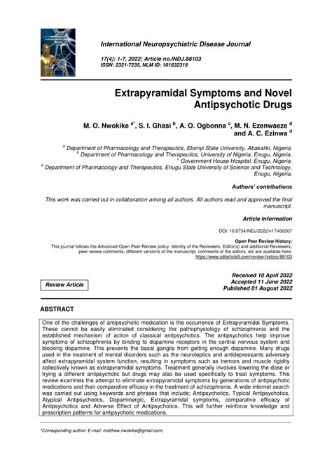 (PDF) Extrapyramidal Symptoms and Novel Antipsychotic Drugs