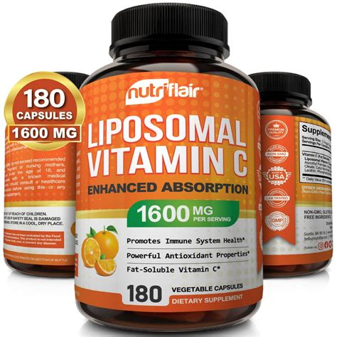 Nutriflair Liposomal Vitamin C 1600mg 180 Capsules High Absorption Fat Soluble Vit C