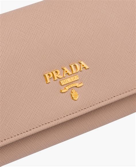 Powder Pink Fiery Red Large Saffiano Leather Wallet Fake Prada Store