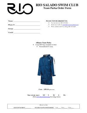 Fillable Online Team Parka Order Form Fax Email Print Pdffiller