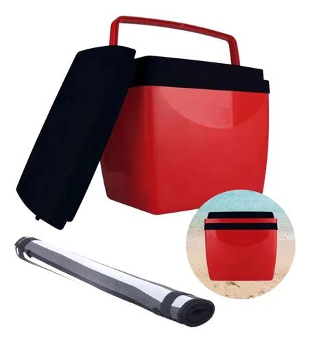 Kit Para Praia Vermelho E Preto Cooler E Esteira