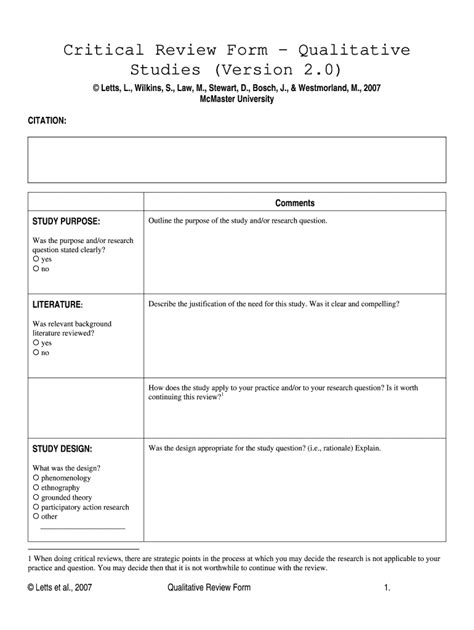 Mcmaster Qualitative Review Form Fill Online Printable Fillable Blank Pdffiller