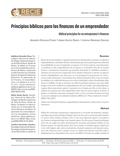 Pdf Principios Bíblicos Para Las Finanzas De Un Emprendedor