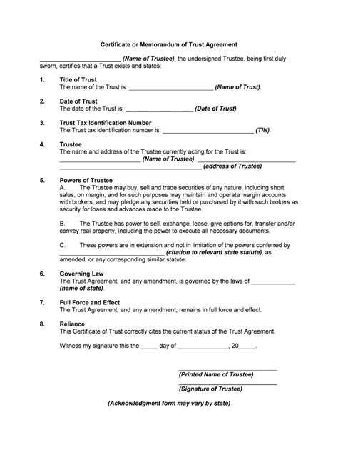 Memorandum Of Trust Sample Fill Online Printable Fillable Blank