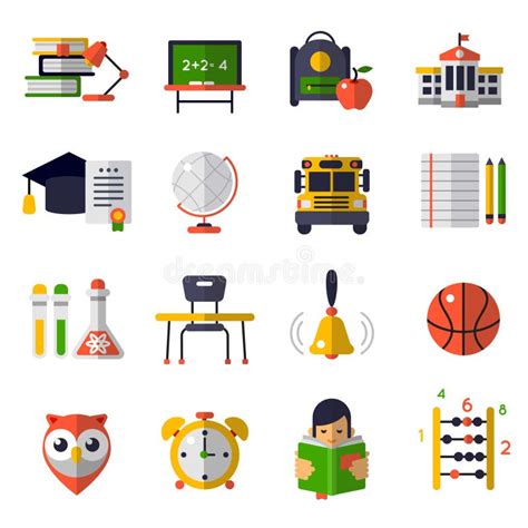 Sistema Plano Del Icono De La Educación Básica Ilustración del Vector