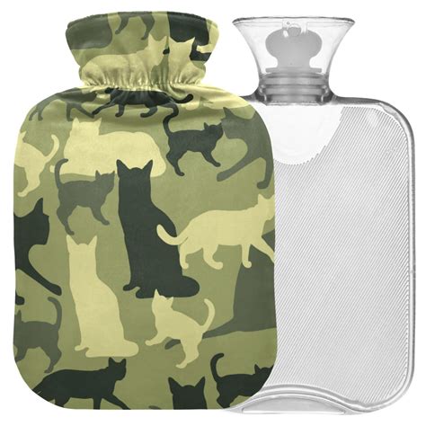 Naanle Camouflage Cats Hot Water Bottle 2L Transparent Large Heat Cold Therapy For Pain